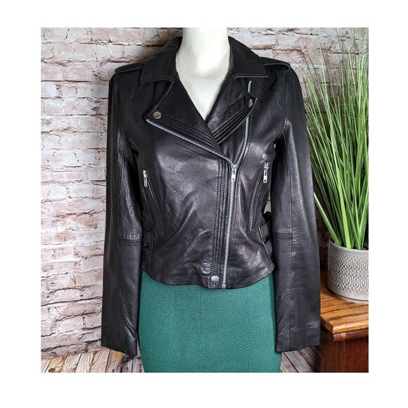 Bagatelle Women's Black Genuine Leather Biker Moto Jacket Sz XS NWT - Picture 1 of 9